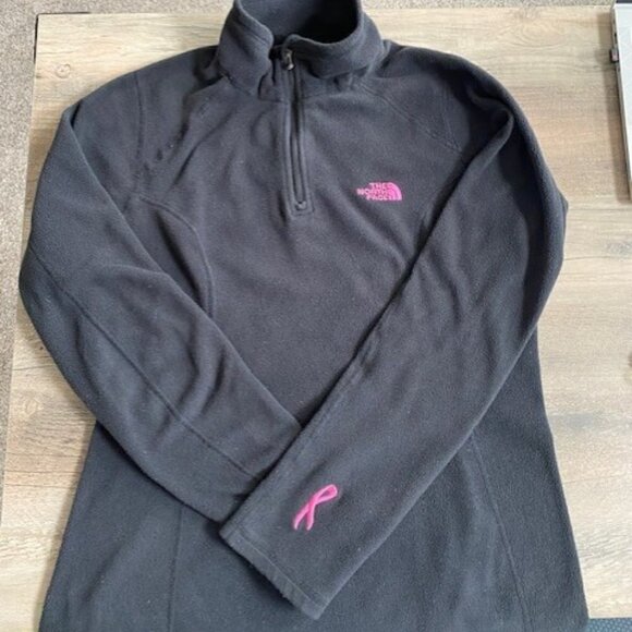 NORTH FACE 1/4 Zip Black Polartec Fleece Pullover Breast Cancer Small - Picture 11 of 16